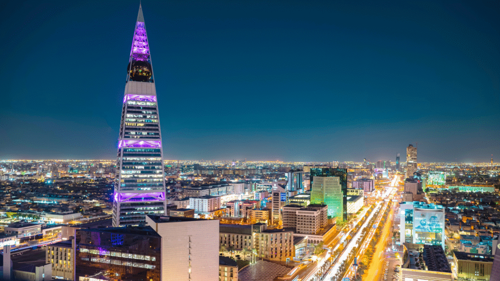 Part Time Jobs in Riyadh - skyline of Riyadh at night symbolizing growth of part-time jobs market in 2025 with thousands of new opportunities.