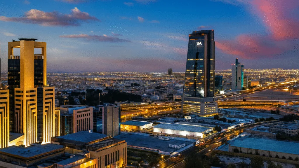Eastern Province - Dammam city skyline at night with modern towers and Gulf view