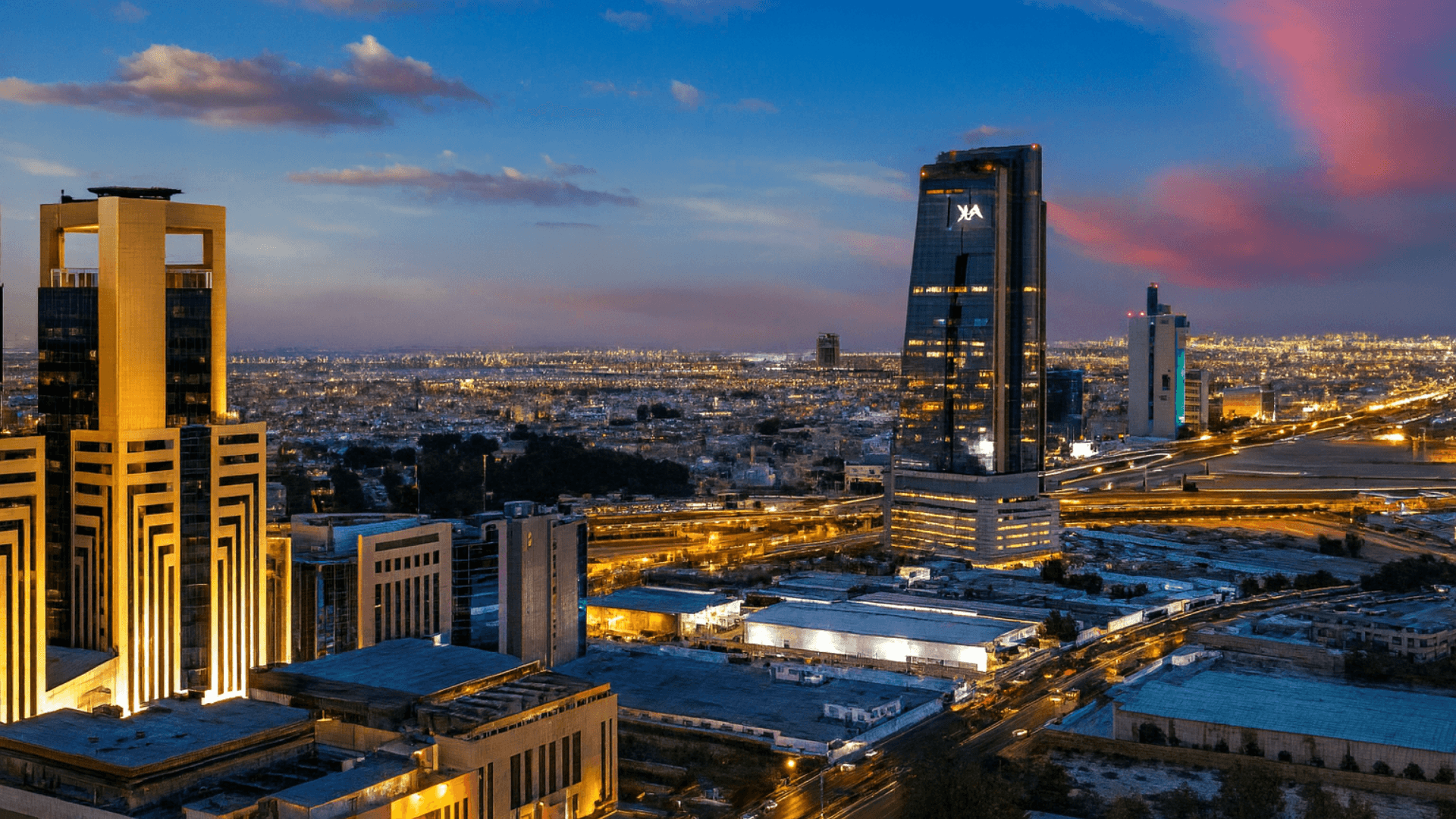 Eastern Province - Dammam city skyline at night with modern towers and Gulf view
